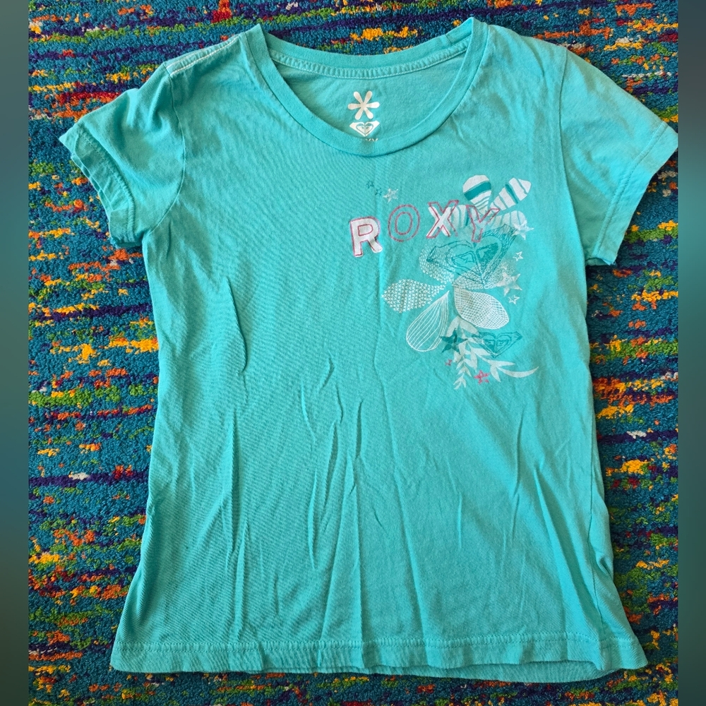 Roxy Girls Size‎ LG Teal Graphic T-Shirt